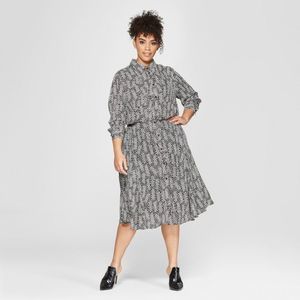 WOMEN'S plus size polka dot convertible sleeve midi shirt dress